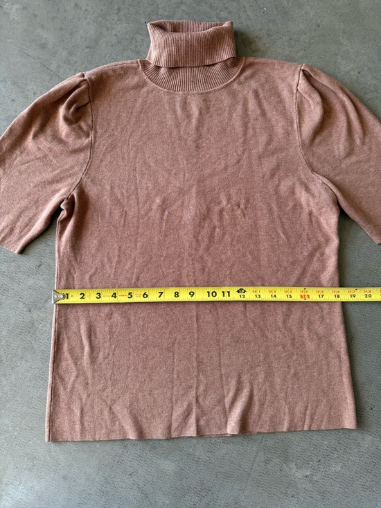 Alfani / Turtleneck Knit Top / Short Sleeve Ribbed / Brown - Picture 5 of 7